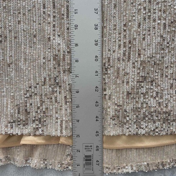 MAC DUGGAL IEENA Sequined Faux Wrap Long Sleeve Gown Size 8 NWT Nude Silver 0064 - Picture 12 of 16